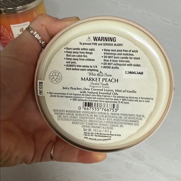 White Barn Market Peach Candle with Cream and Pink Design - Picture 2 of 2